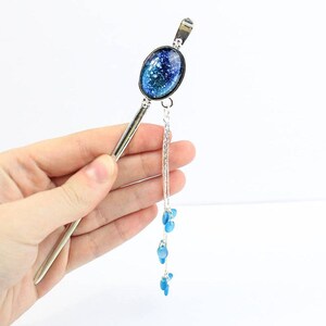 Blue Hairpin Galaxy Jewelry for Women Gift Stars Hair Pick Drops Hair Jewelry for Sister Birthday Gift under 25 Blue night sky Hair Stick image 8