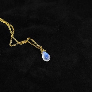 Blue Moonstone Necklace Gemstone Jewelry Silver Gold Drop Necklace for Wife Gift Birthstone Necklace Layering Tiny Necklace For Her image 7