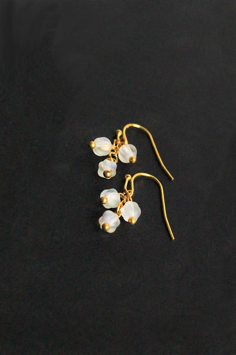 14k Gold Earrings White Frosted Jewelry, Dangle Moonstone Earrings