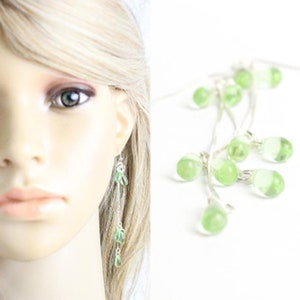 Long Green Earrings Silver Mint Earrings Cluster Bridesmaids Earrings Summer Party Jewelry for Women Gift Lime Earring for Daughter Gift image 1