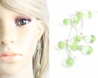 Long Green Earrings Silver -Mint Earrings Cluster Bridesmaids Earrings Summer Party Jewelry for Women Gift - Lime Earring for Daughter Gift