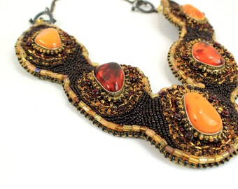 Big Amber Necklace - Amber Earrings - Chunky Necklace - Statement Jewelry - Amber Artwork - Orange Brown Necklace - Unique Jewelry