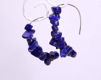 Boho blauwe oorbellen bungelen - Lapis lazuli cluster sieraden - Donkerblauwe bruidsmeisjes oorbellen Kosmische sieraden verkoop strand marine oorbellen steenchip