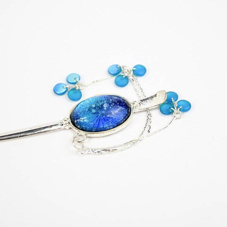 Blue Hairpin Galaxy Jewelry for Women Gift Stars Hair Pick Drops Hair Jewelry for Sister Birthday Gift under 25 Blue night sky Hair Stick image 4