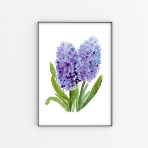 Purple Flower Art Print Hyacinth instant Download DIY Printable Floral Minimal Wall Decor Watercolor Painting JPG Files