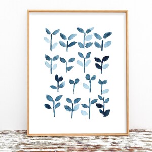 Blue Plant Print Leaf Print Botanical Wall Art Printable Instant Digital Download Watercolor Painting Greenery Art - indigo