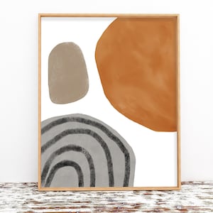 Neutral Abstract Geometric Boho Printable Wall Art Digital Download Print Terracotta Brown Gray Mid Century Modern Shapes DIY Poster