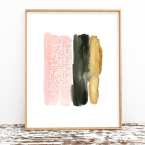 Pink Black Abstract Print Wall Art Printable Instant Digital Download Patches Lines Brush Stroke Watercolor Painting - #2