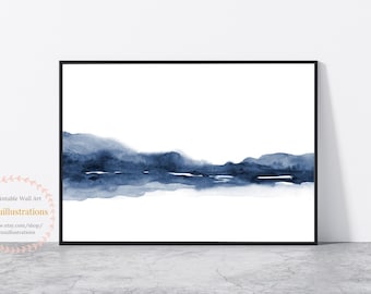 Neutral Blue Landscape Print Minimal Abstract Watercolor Printable instant Download DIY Print Indigo Wall Art Landscape Watercolor Poster