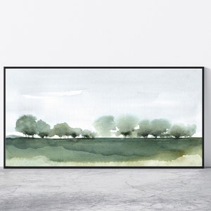 Panorama grüne Bäume Landschaft druckbare Aquarell lange Druck Wand Kunst digitale Sofort-Download Landschafts Landschaft neutral Wohnkultur