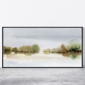 Panorama Aquarell Bäume Lange Landschaft druckbare Wand Kunstdruck digital Sofort Download Neutral Landschaftlich Friedlich Ruhig Ruhig Home Decor
