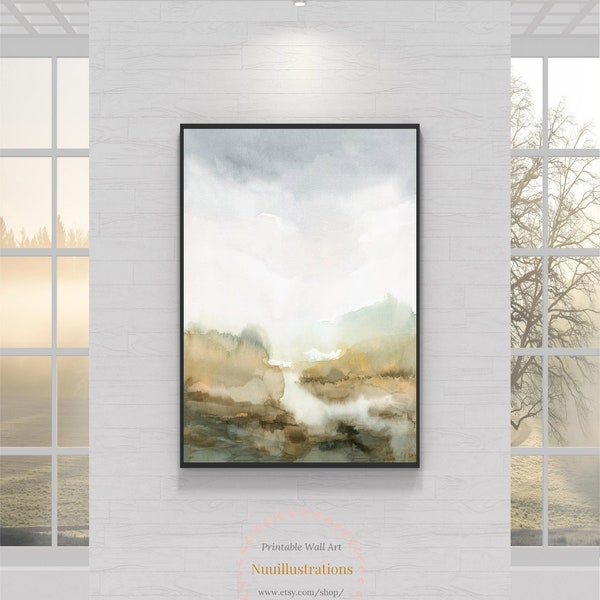 Large Abstract Neutral Landscape Printable Wall Art Downloadable Print Digital Download Print Watercolor Painting - Vertical