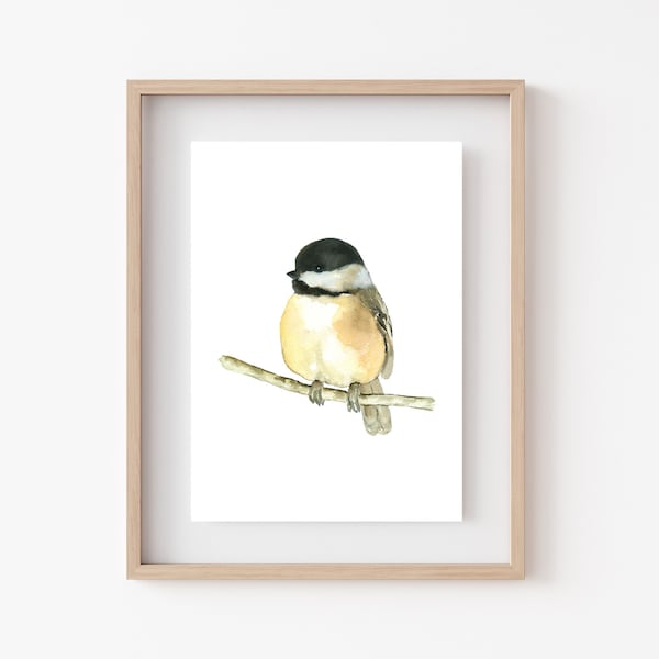 Chickadee Bird Print, Small Bird Printable Art, instant Download Winter Bird DIY Printable Wall Art House Decor Watercolor Painting