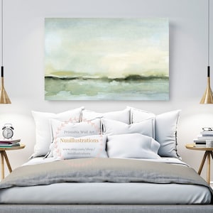 Large Green Landscape Printable Downloadable Wall Art Print Instant Digital Download Watercolor Neutral Soft Green Poster