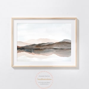 Neutral Landscape Mountain Lake (no.2) Printable Abstract Watercolor Wall Art Download Print Abstract Landscape Poster Gray Brown