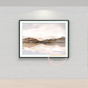 Neutral Landscape - Mountain Lake Print Abstract Watercolor Printable Wall Art Downloadable Abstract Landscape Large Poster - Gray Brown