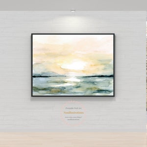 Large Sunrise Sunset Beach Ocean Landscape Printable Wall Art Abstract instant Download Print Watercolor Painting Digital File