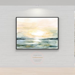 Large Sunrise Sunset Beach Ocean Landscape Printable Wall Art Abstract instant Download Print Watercolor Painting Digital File