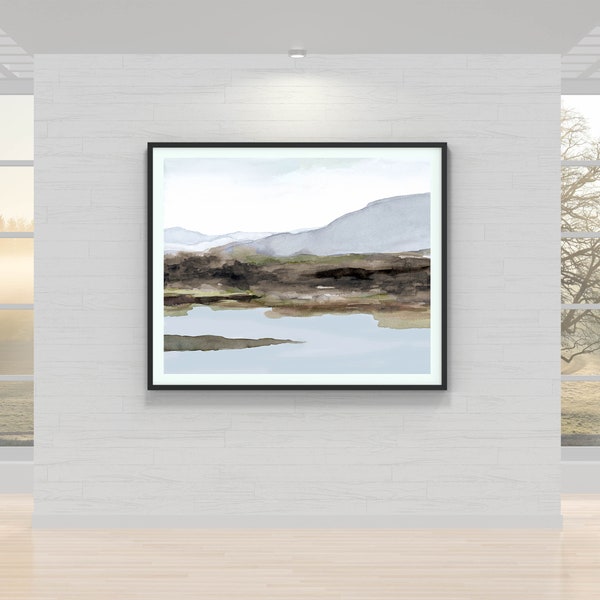 Large Abstract Neutral Landscape Hill Wall Art Printable Digital Download DIY Print Modern Watercolor Painting - Square and Rectangular