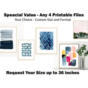 Any 4 Abstracts or Landscape Your Choice Watercolor Printable Download Wall Art - Custom Size and Format up to 36 inches - Value Bundle Pack