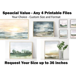 Any 4 Landscape or Abstract Your Choice Watercolor Printable Download Wall Art - Custom Size and Format up to 36 inches - Value Bundle Pack
