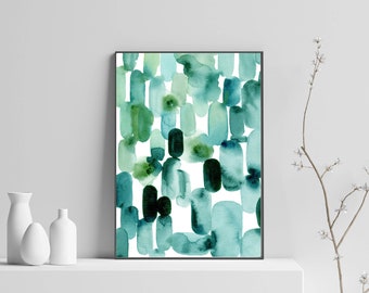 Neutre abstrait aquarelle peinture impression verte géométrique imprimable mur art numérique instantané téléchargement minimal coup de pinceau décoration intérieure