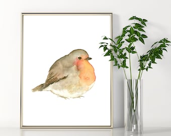 Robin Bird Print, Bird Printable Art, instant Download Winter Small Fluffy Bird DIY Printable Wall Art House Decor Watercolor Painting