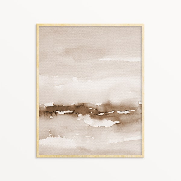 Neutral Landscape Printable Wall Art Minimal Abstract instant Download DIY Print Digital Watercolor Print Painting Sepia Brown Vertical