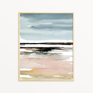 Pink Beach Landscape Print Abstract instant Download DIY Printable Wall Art Watercolor Painting Digital File Vertical Pink Blue