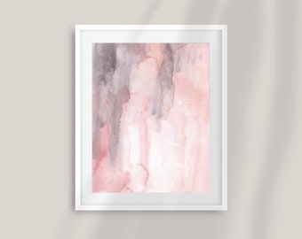 Arte de pared abstracto Rubor rosa Imprimir Abstracto instantáneo Descargar DIY Imprimible Digital Dormitorio Arte Acuarela Pintura Pastel Rubor Gris #B