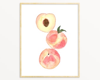 Watercolor Peach Printable Fruit Art Print Peach Wall Art instant Download Kitchen House Decor Downloadable Botanical Food Art