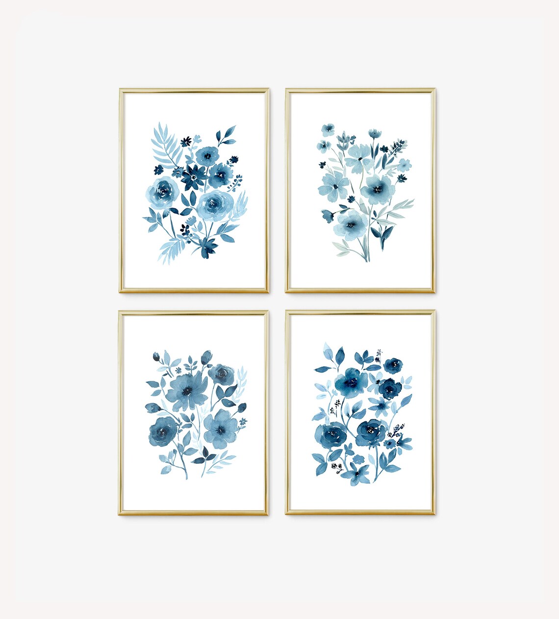 White and Blue Flower Print Set Printable Wall Art Floral - Etsy