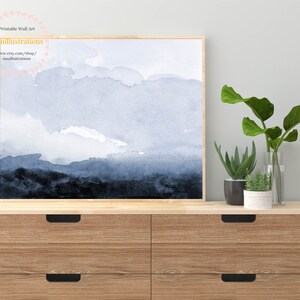 Abstract Watercolor Landscape Wall Art Indigo Blue Print - Etsy