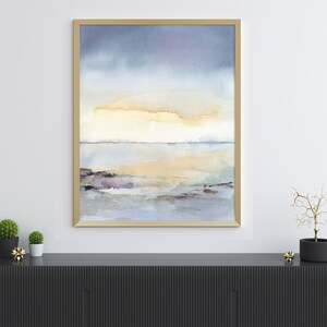 Abstract Landscape Printable Sunrise Ocean Print Sea Beach Wall Art instant Download Print Watercolor Blue Yellow Sunset Sea - Vertical