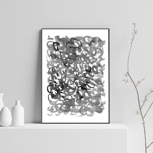 Abstract Black and White Print Watercolor Brush Strokes Printable Wall Art Modern Print Black and White Print Poster Digital Download