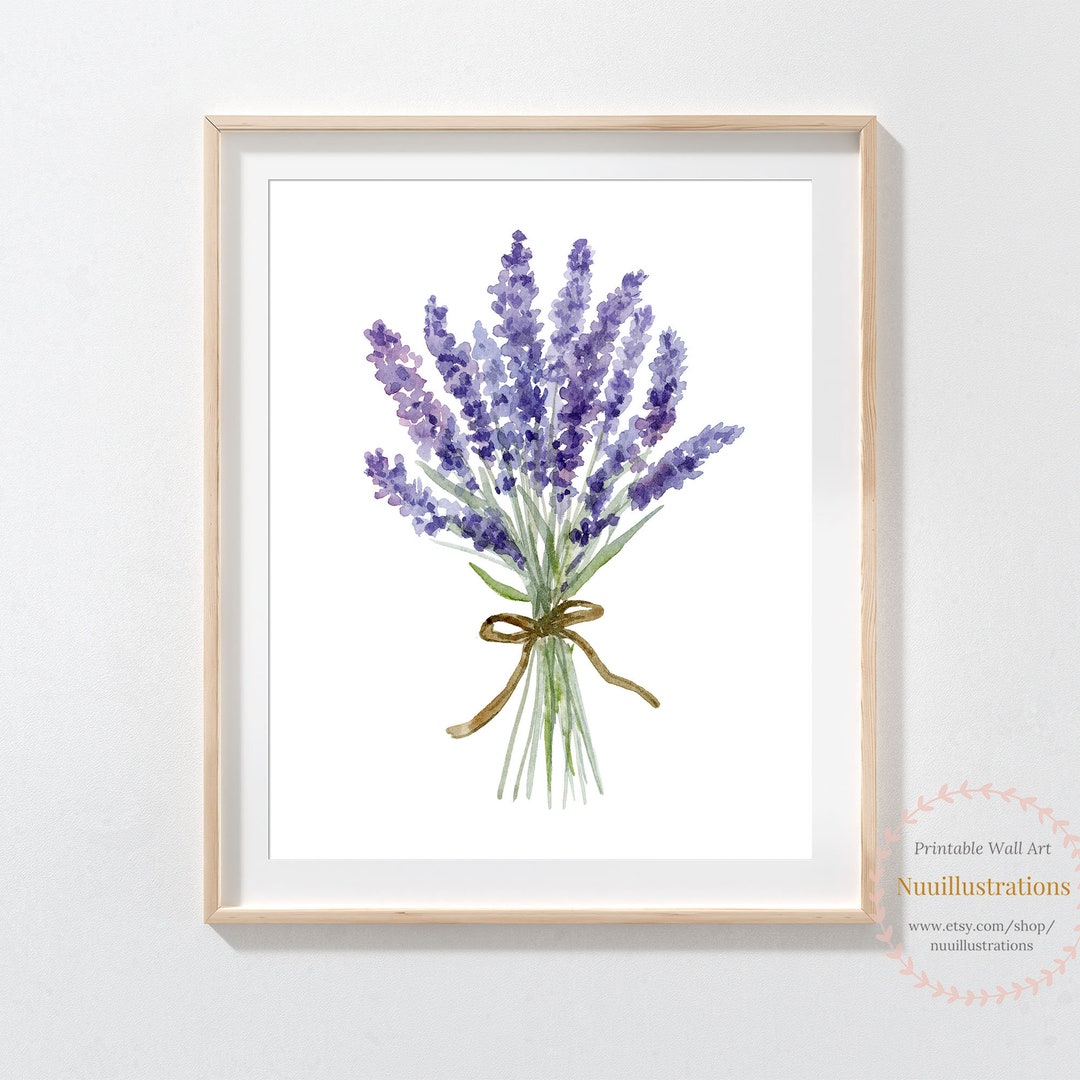 Lavender Bouquet Printable Wall Art Watercolor Purple Flower Printable ...
