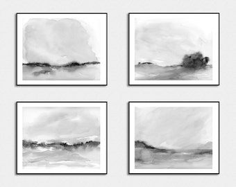 Black and White Landscape Printable Set Monotone Neutral Wall Art Printable Downloadable Watercolor - Can Request your Size and Format