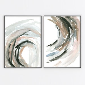 Neutral Circle Abstract Wall Art Print Printable Instant Digital Download Line Brush Stroke Modern Watercolor Painting Pink Gray Set of 2