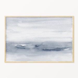 Blue Landscape Wall Art Print Abstract Minimal Textured Watercolor instant Download DIY Printable Digital File indigo navy blue Horizontal