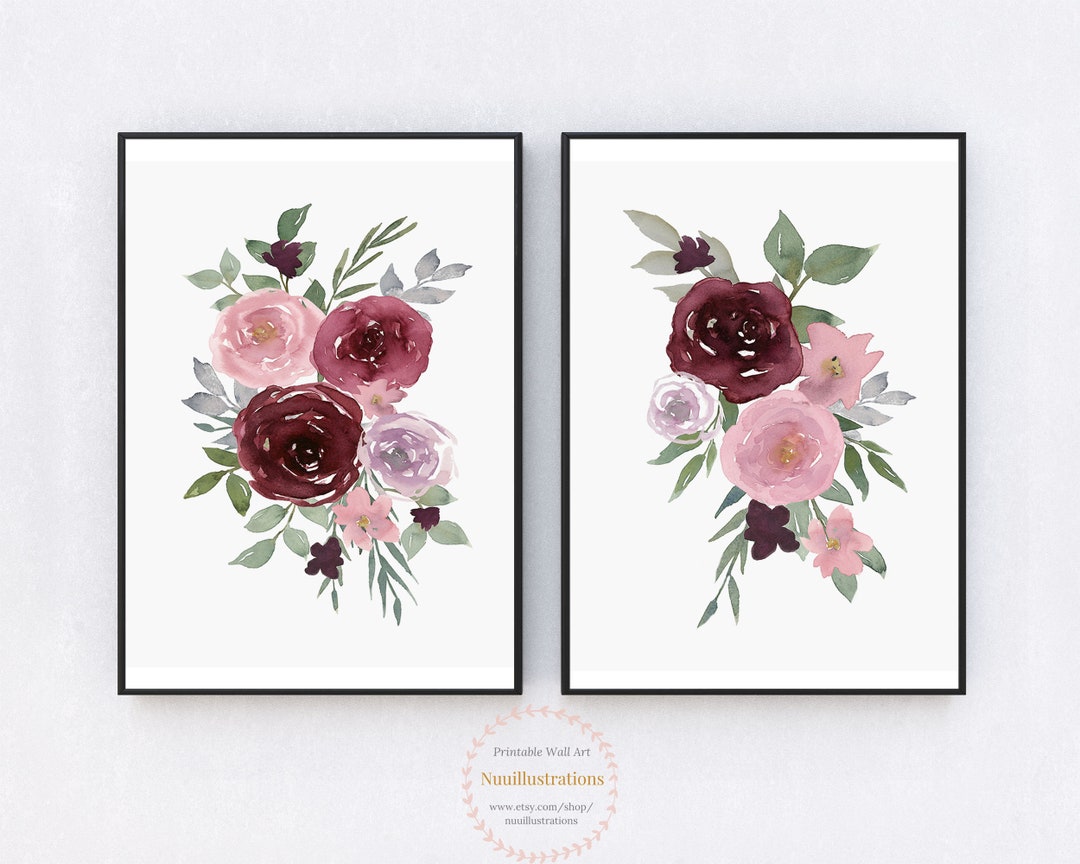Burgundy Red Rose Flower Printable Art Instant Download Floral Bouquet ...