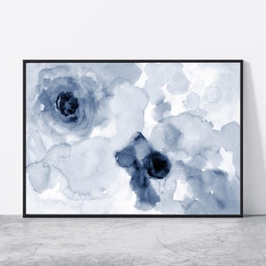 Blue Flower Print Floral Print Printable Wall Art Neutral Blue Print Flower Wall Art Living Room, Bedroom Home Decor Indigo Watercolor