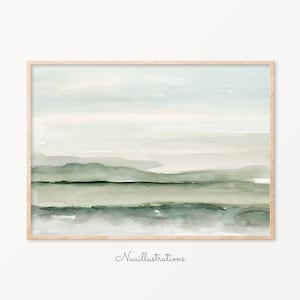 Green Abstract Landscape Printable Wall Art, Minimal Art, Watercolor Modern Minimalist Neutral Wall Decor Horizontal A