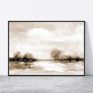 Sepia Landscape Print Minimal Abstract Landscape Printable Wall Art instant Download Watercolor Painting - Monotone Brown Landscape
