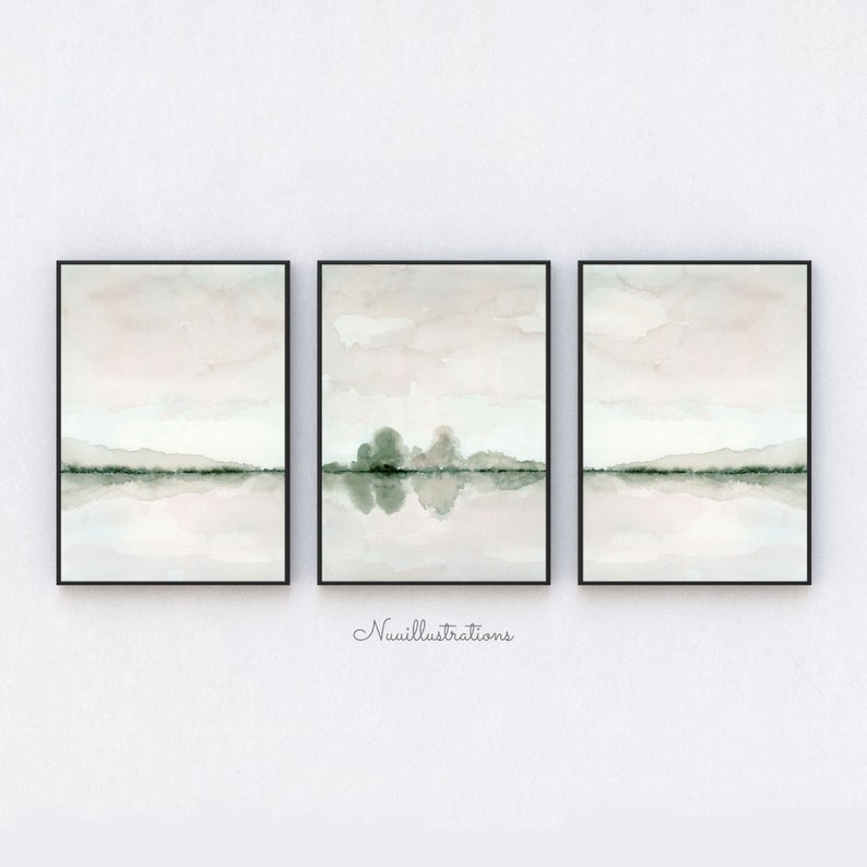 Neutral Landscape Print Set of 3 Minimal Abstract instant Download DIY Printable Wall Art Watercolor Painting Soft Gray and Taupe Poster image 4