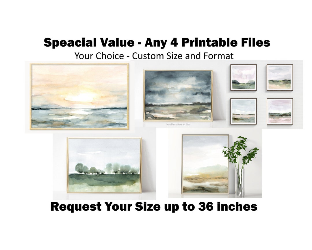 Any 4 Landscape or Abstract Your Choice Watercolor Printable Download ...