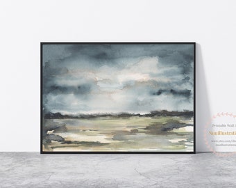 Neutral Landscape Print Minimal Abstract Landscape instant Download DIY Printable Wall Art Digital Watercolor Painting Gray