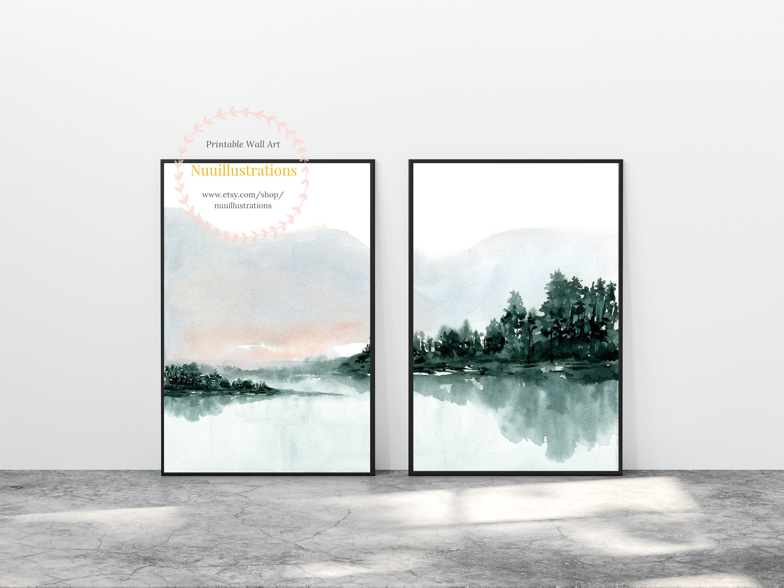 Watercolor Landscape Printable Wall Art Set of 2 Abstract - Etsy