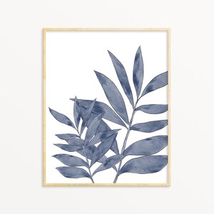 Blue Plant Printable Wall Art indigo Leaf Print Botanical Instant Download Digital Watercolor Painting Greenery Art vertical