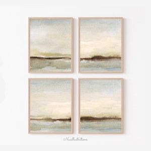 Neutral Watercolor Landscape Printable Wall Art Set of 4 Print Minimalist Poster Instant Download Abstract Calm Peaceful Scenery Vertical