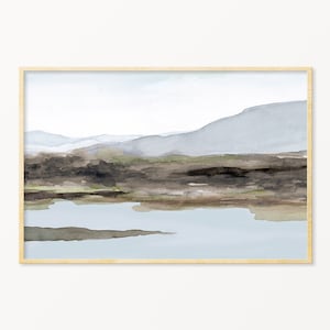 Bergwasser Landschaftsdruck Abstrakte Aquarell Wandkunst Druckbare Herunterladbare Neutrale Landschaft Graues abstraktes Landschaftsplakat